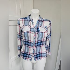 Westport US Small Blue Plaid Button Down Shirt
